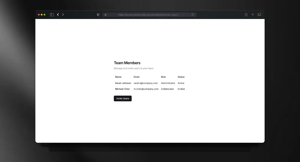 User Table with Dialog Invite
