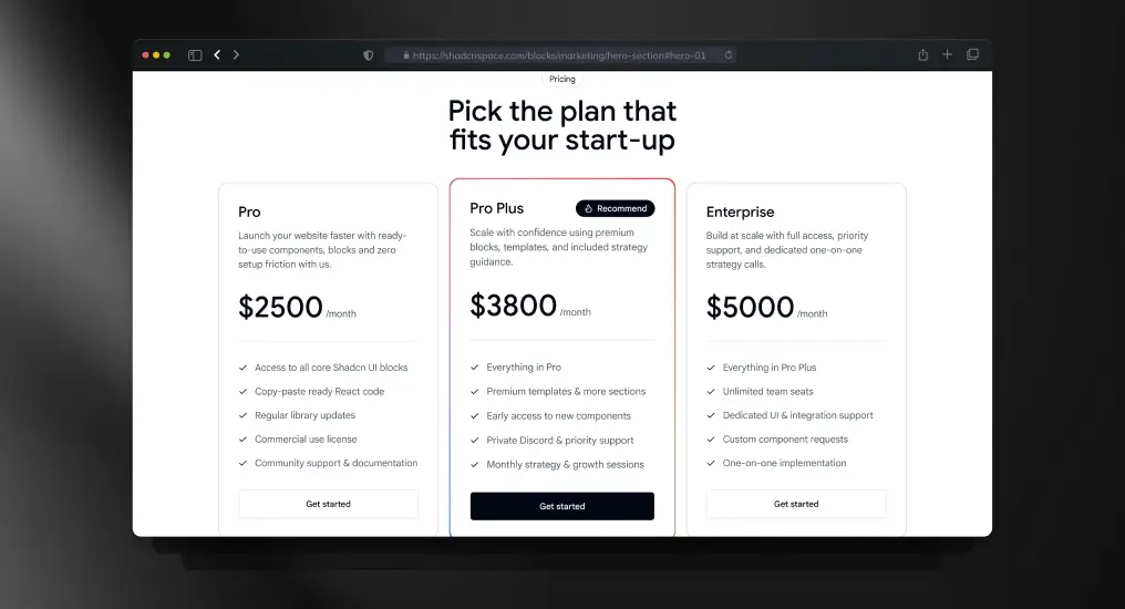 Three-Tier Pricing Layout Section
