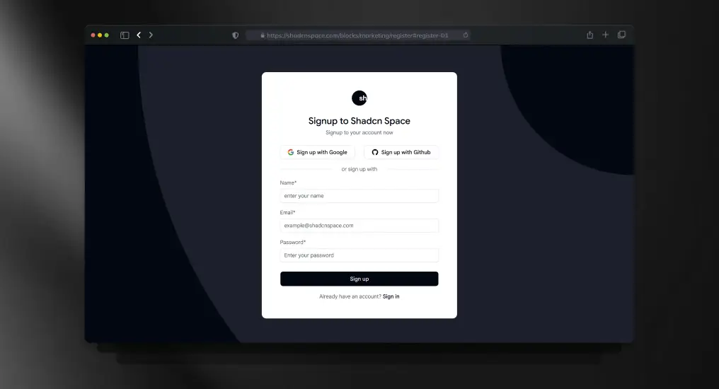 Sign-Up Page Block
