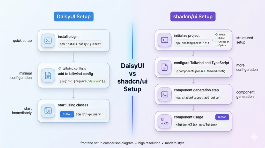 DaisyUI v/s shadcnUI setup