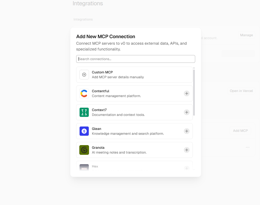 v0 add MCP Setting Screenshot